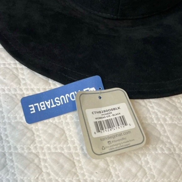 Anthropologie Hat Womens Fedora Black Suede Adjustable NEW main image 4